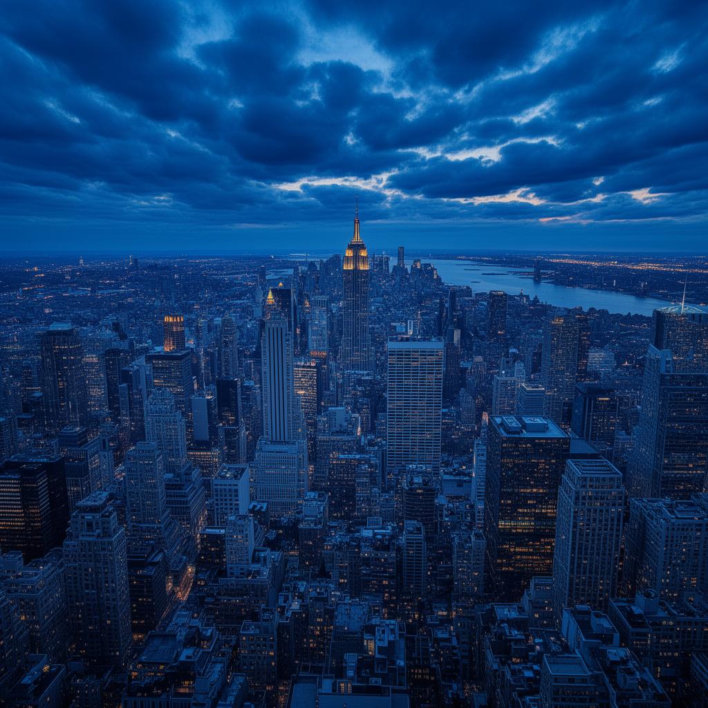 Manhattan skyline at blue hour